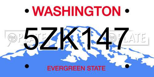 5ZK147 Washington License Plate