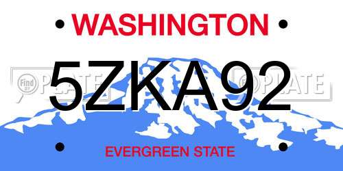 5ZKA92 Washington License Plate