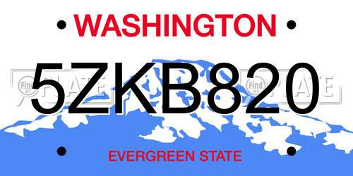 5ZKB820 Washington License Plate