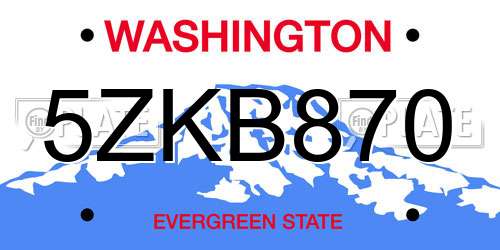5ZKB870 Washington License Plate