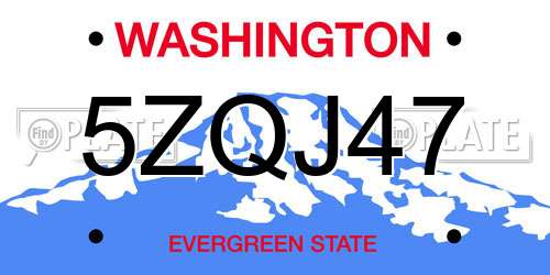5ZQJ47 Washington License Plate