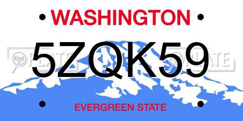 5ZQK59 Washington License Plate