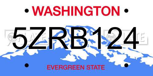 5ZRB124 Washington License Plate