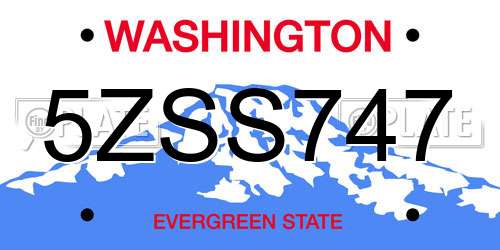5ZSS747 Washington License Plate