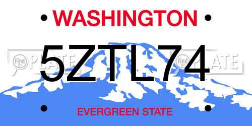5ZTL74 Washington License Plate