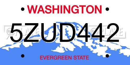 5ZUD442 Washington License Plate