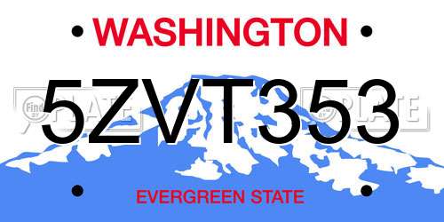 5ZVT353 Washington License Plate