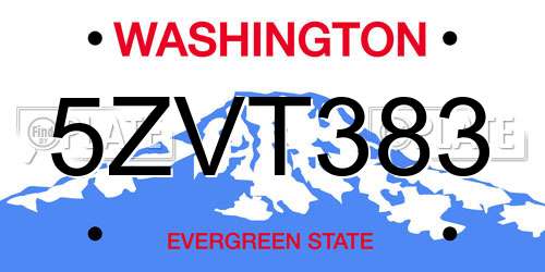 5ZVT383 Washington License Plate