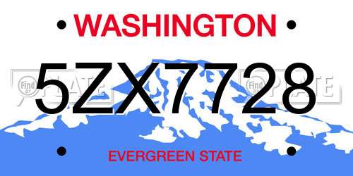 5ZX7728 Washington License Plate