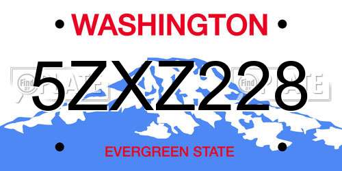 5ZXZ228 Washington License Plate