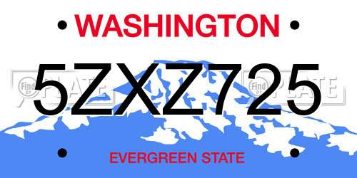 5ZXZ725 Washington License Plate