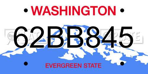 62BB845 Washington License Plate