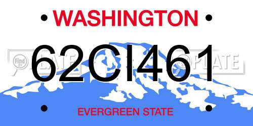 62CI461 Washington License Plate