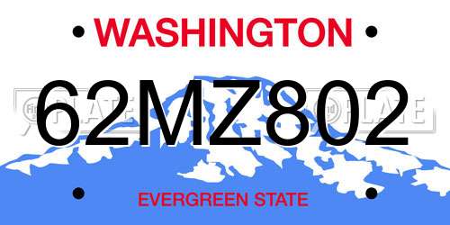 62MZ802 Washington License Plate