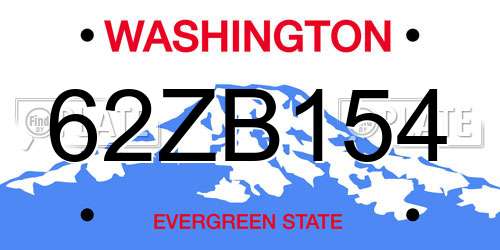 62ZB154 Washington License Plate