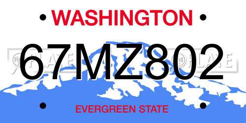 67MZ802 Washington License Plate