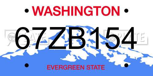 67ZB154 Washington License Plate