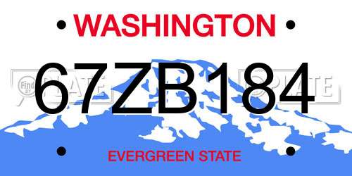 67ZB184 Washington License Plate