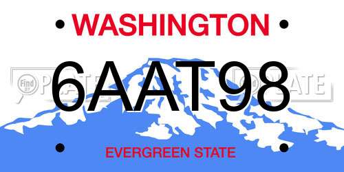 6AAT98 Washington License Plate