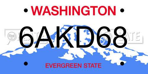 6AKD68 Washington License Plate