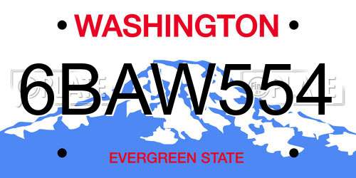 6BAW554 Washington License Plate
