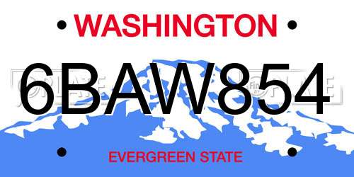 6BAW854 Washington License Plate