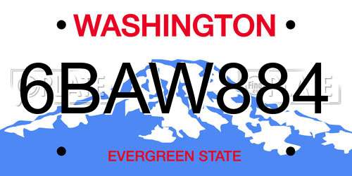 6BAW884 Washington License Plate