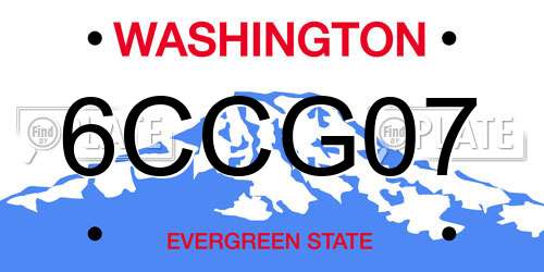 6CCG07 Washington License Plate