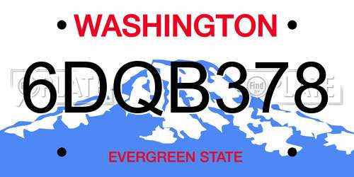 6DQB378 Washington License Plate