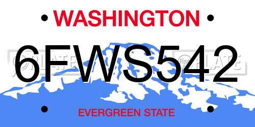 6FWS542 Washington License Plate