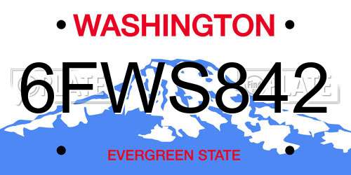 6FWS842 Washington License Plate