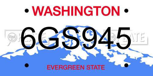 6GS945 Washington License Plate