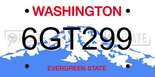 6GT299 Washington License Plate