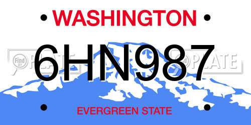 6HN987 Washington License Plate