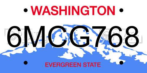 6MCG768 Washington License Plate