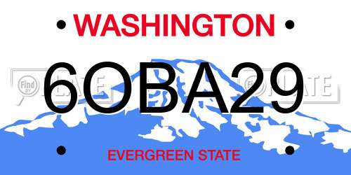 6OBA29 Washington License Plate