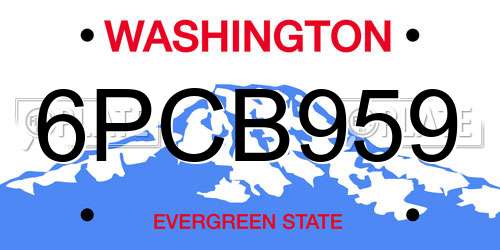 6PCB959 Washington License Plate