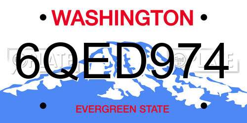 6QED974 Washington License Plate