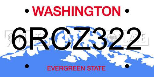 6RCZ322 Washington License Plate