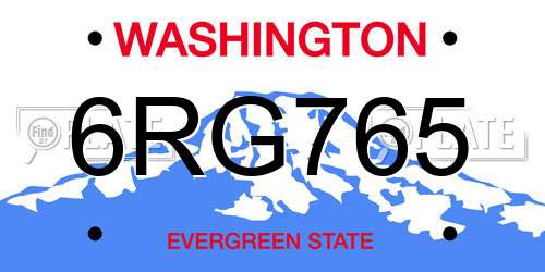 6RG765 Washington License Plate