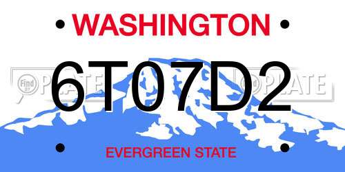 6T07D2 Washington License Plate