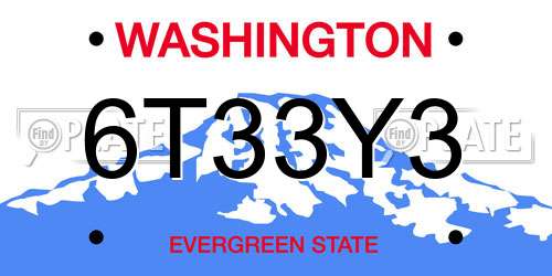 6T33Y3 Washington License Plate