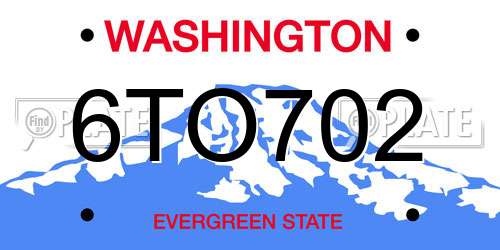 6TO702 Washington License Plate