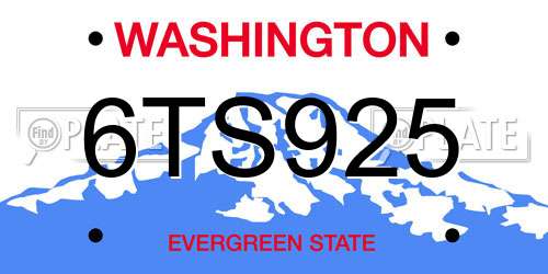 6TS925 Washington License Plate