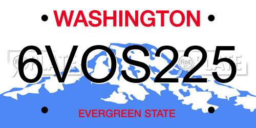 6VOS225 Washington License Plate