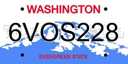 6VOS228 Washington License Plate
