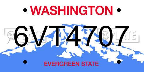 6VT4707 Washington License Plate