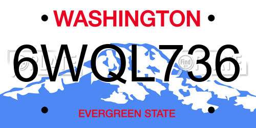 6WQL736 Washington License Plate