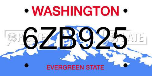 6ZB925 Washington License Plate