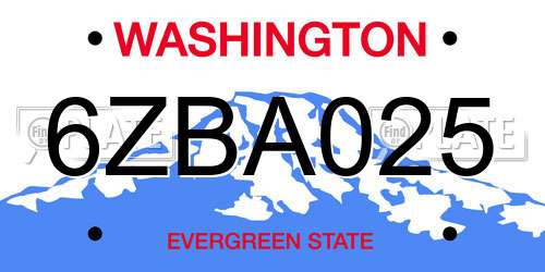 6ZBA025 Washington License Plate